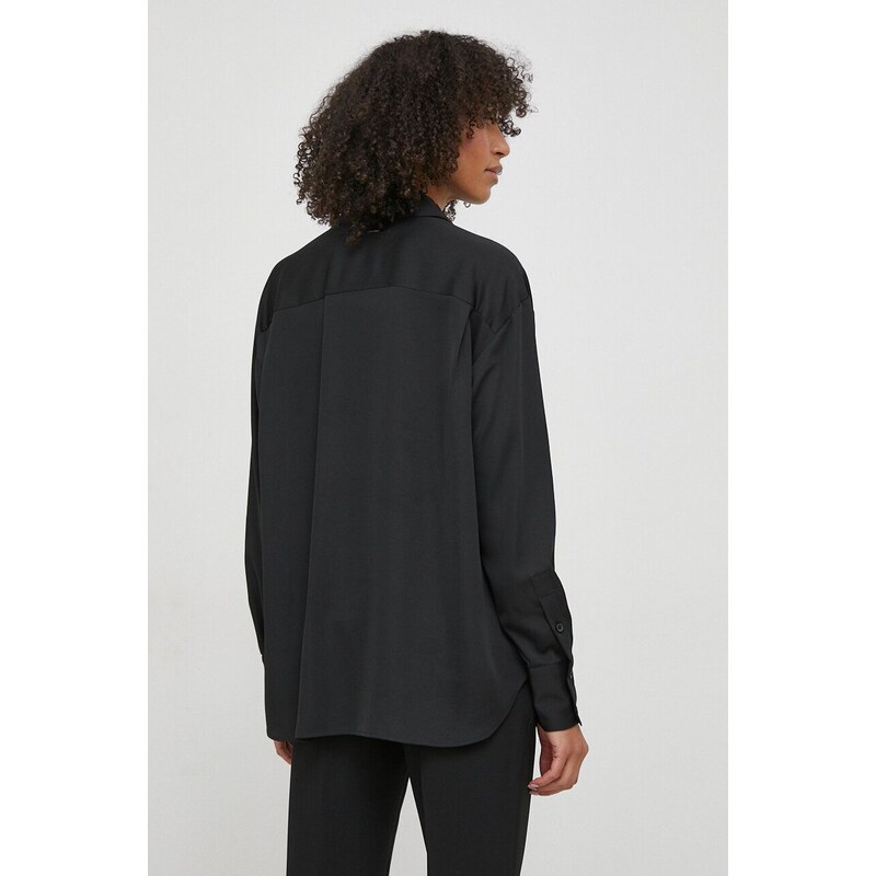 Košile Calvin Klein dámská, černá barva, relaxed, s klasickým límcem