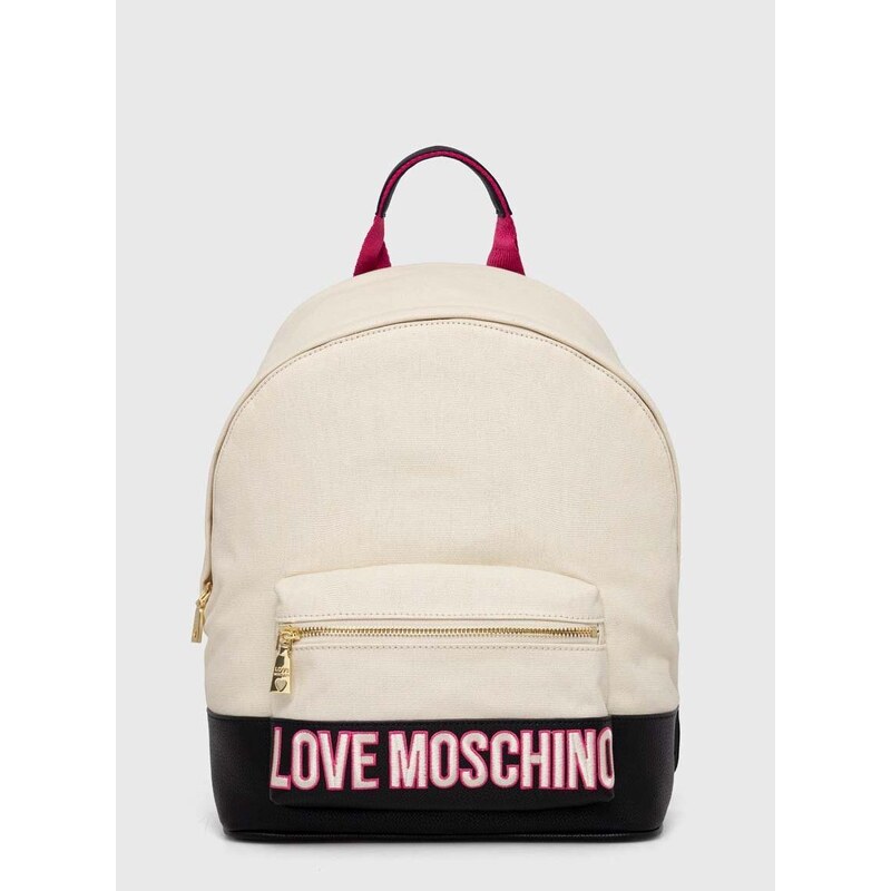 Batoh Love Moschino dámský, béžová barva, velký, s aplikací