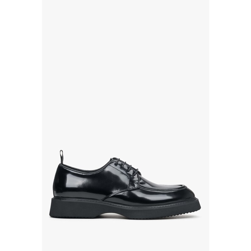 Men's Black Lace-Up Brogues made of Genuine Patent Leather Estro ER00113939