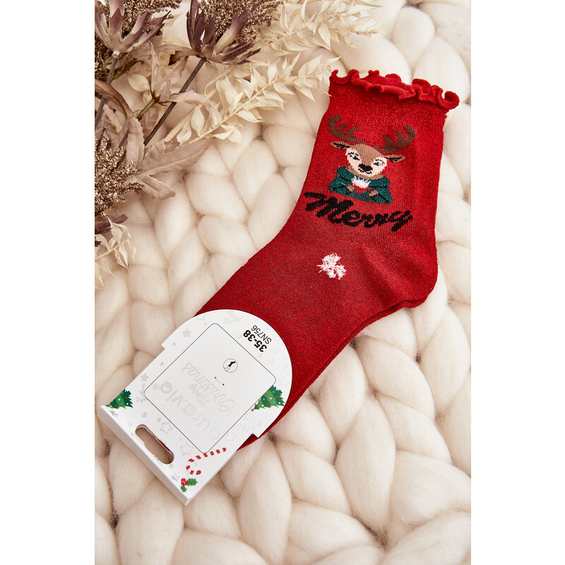 Kesi Dámské lesklé vánoční ponožky s červenými soby