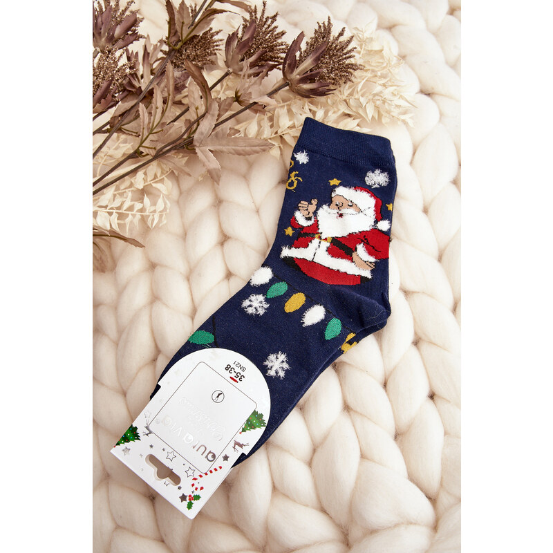 Kesi Dámské ponožky s Santa Clausem, tmavě modrá