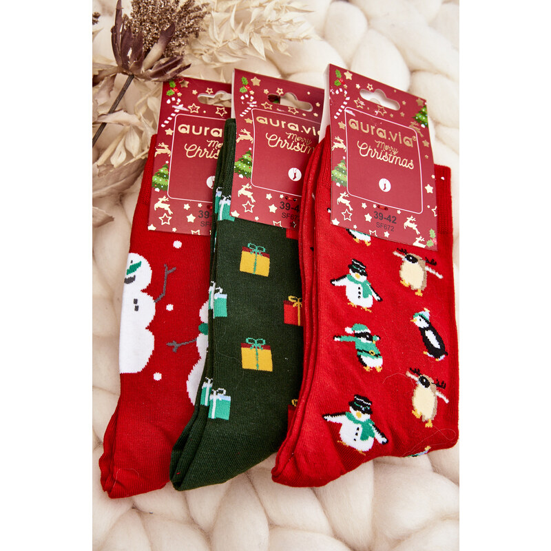Kesi Pánské vánoční bavlněné ponožky s červenými tučňáky