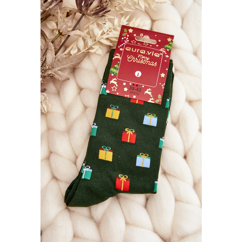 Kesi Pánské bavlněné vánoční vzory ponožek tmavě zelené