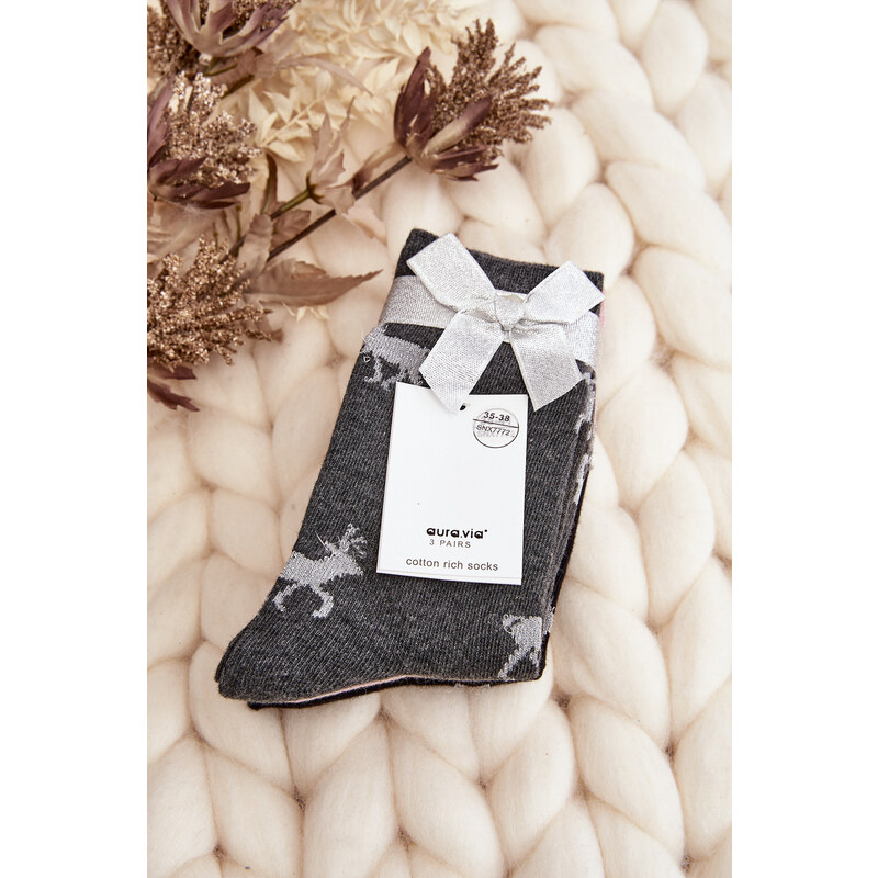 Kesi Dámské vánoční ponožky 3-balení šedé a růžové