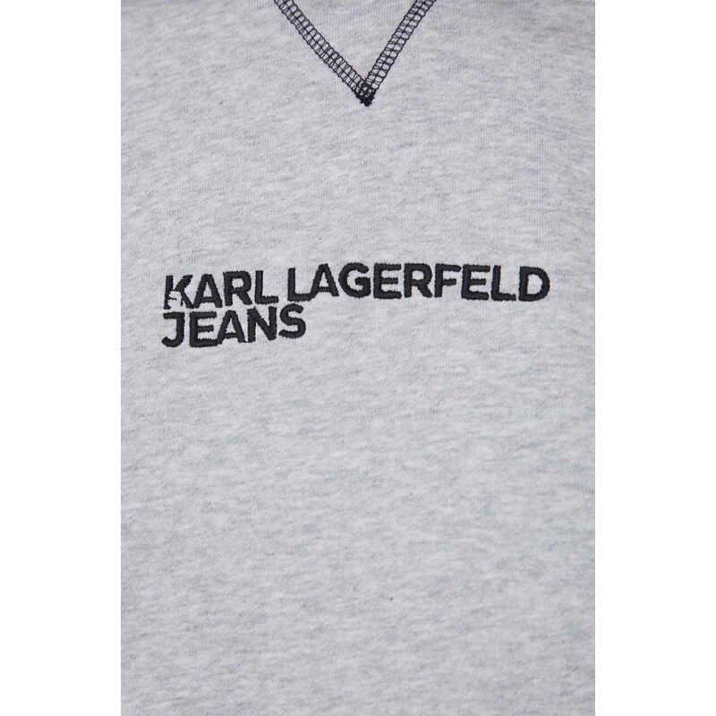 Mikina Karl Lagerfeld Jeans dámská, šedá barva, s kapucí, s aplikací