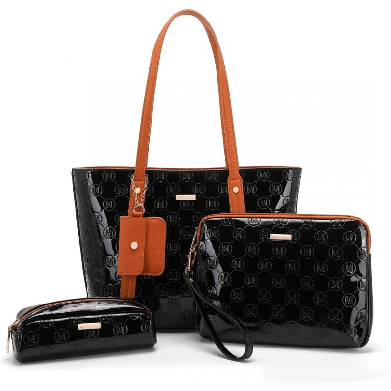 Miss Lulu Kabelkový set 4ks Glossy Black/Cognac 88954600