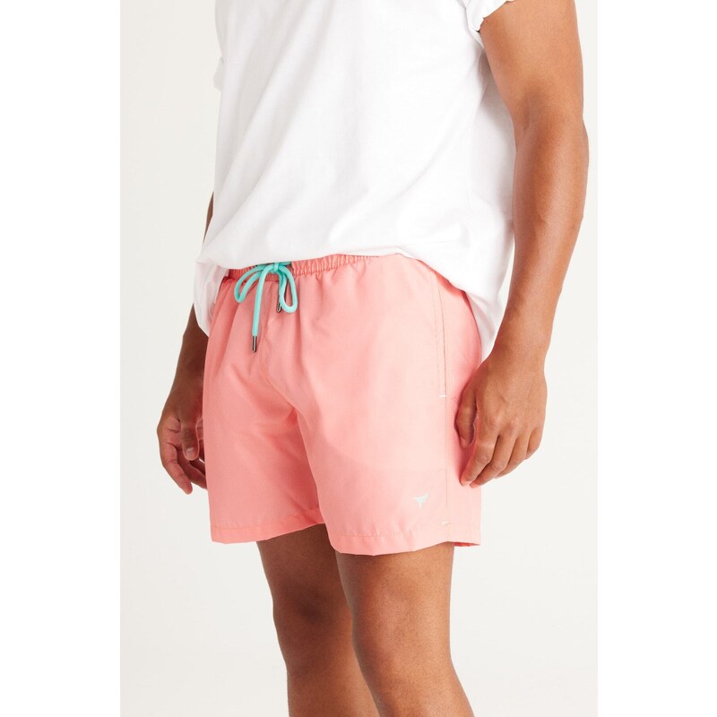 AC&Co / Altınyıldız Classics Men's Orange Standard Fit Regular Cut Quick Drying Side Pockets Patterned Swimwear Marine Shorts.