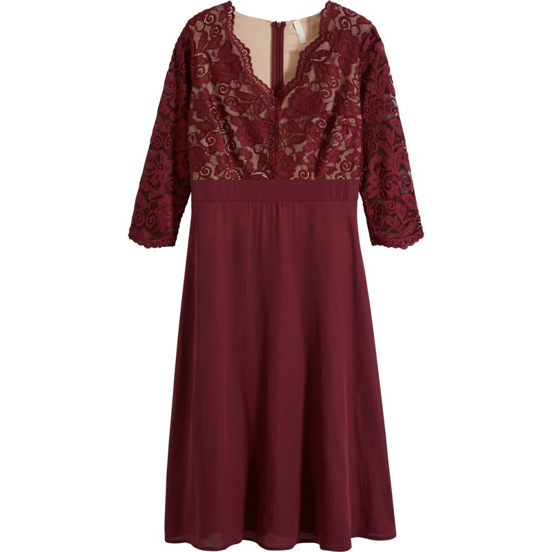 bonprix Šifónové šaty s krajkou Červená