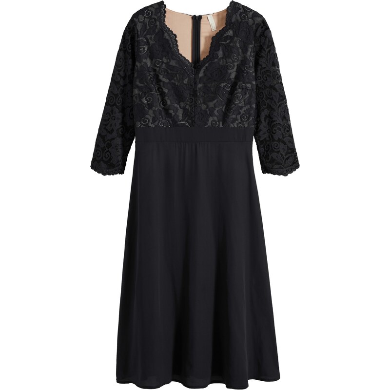 bonprix Šifónové šaty s krajkou Černá