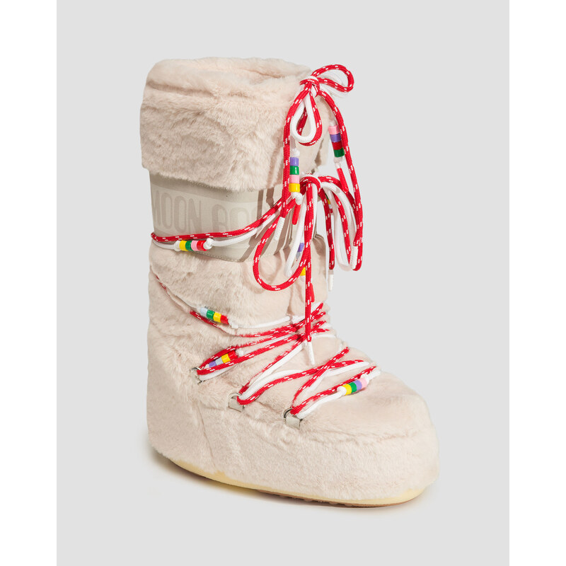 Béžové dámské zimní boty Moon Boot Resort Icon Faux Fur Beads