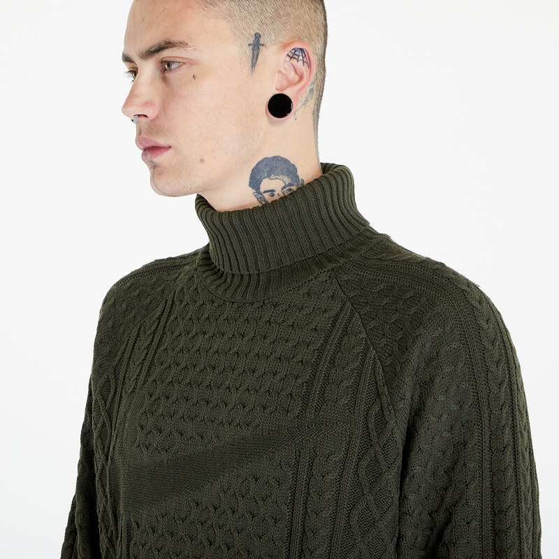 Pánský svetr Nike Life Men's Cable Knit Turtleneck Sweater Cargo Khaki