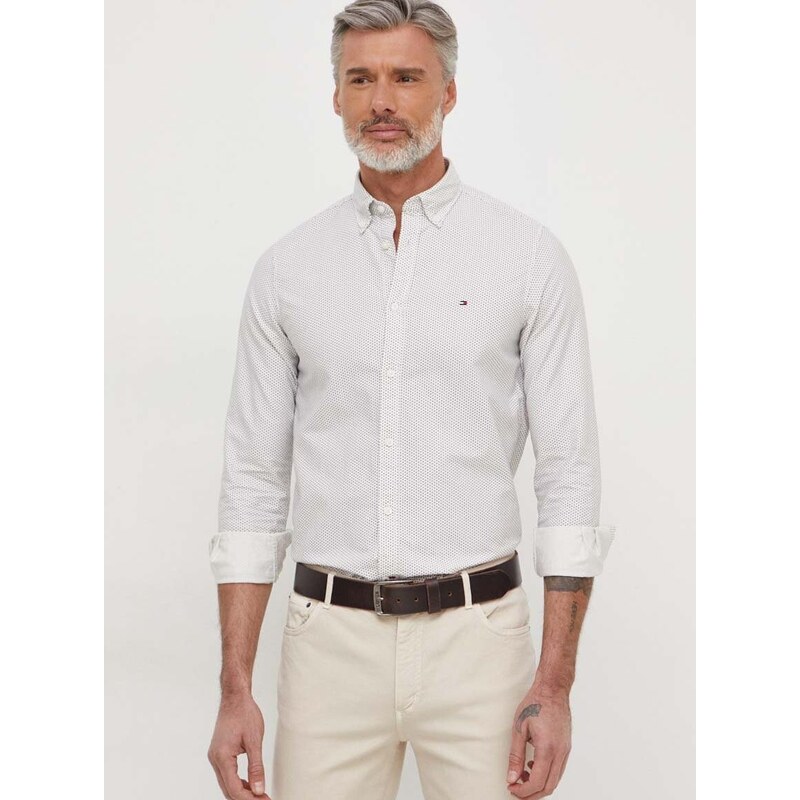 Košile Tommy Hilfiger béžová barva, slim, s límečkem button-down