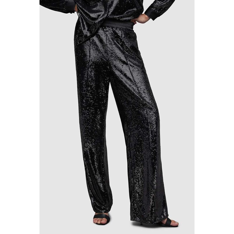 Kalhoty AllSaints Charli dámské, černá barva, široké, medium waist