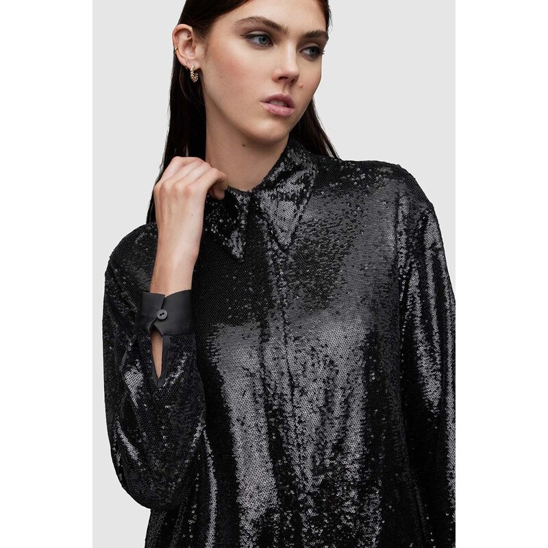 Košile AllSaints Charli dámská, černá barva, relaxed, s klasickým límcem