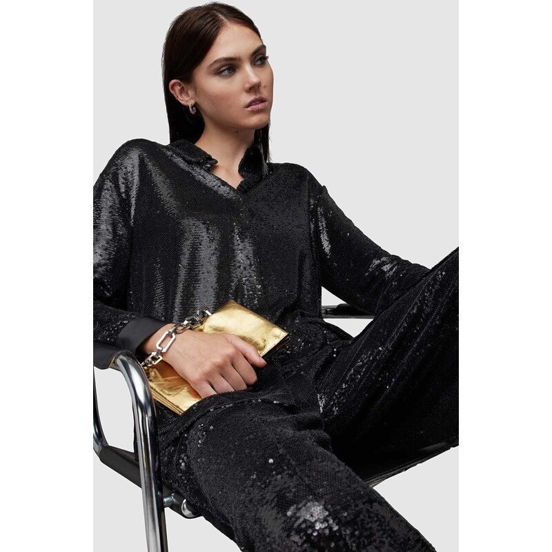 Košile AllSaints Charli dámská, černá barva, relaxed, s klasickým límcem