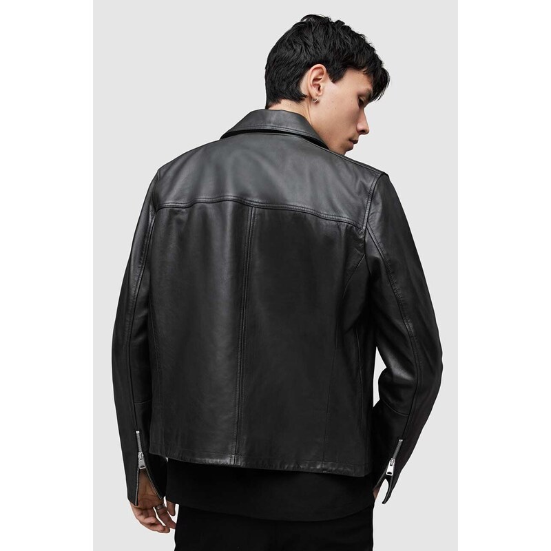Kožená bunda AllSaints Tune pánská, černá barva, přechodná