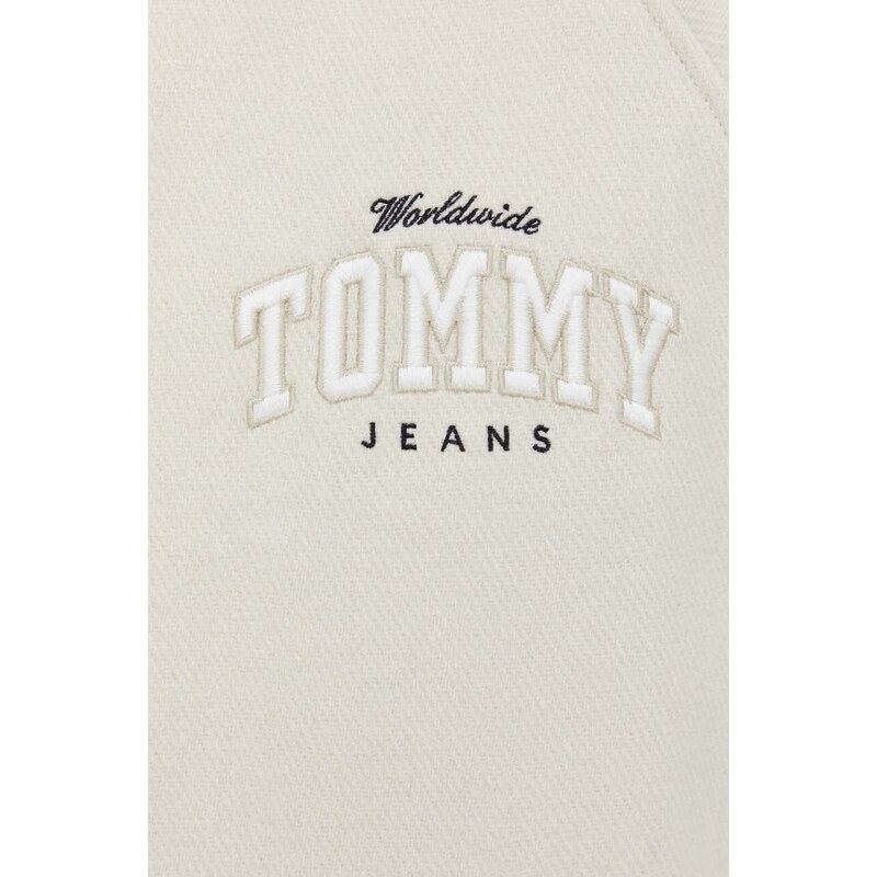 Bunda z vlněné směsi Tommy Jeans béžová barva, přechodná