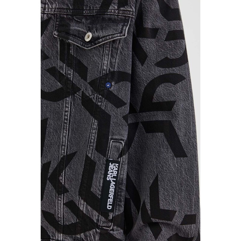 Džínová bunda Karl Lagerfeld Jeans pánská, šedá barva, přechodná, oversize