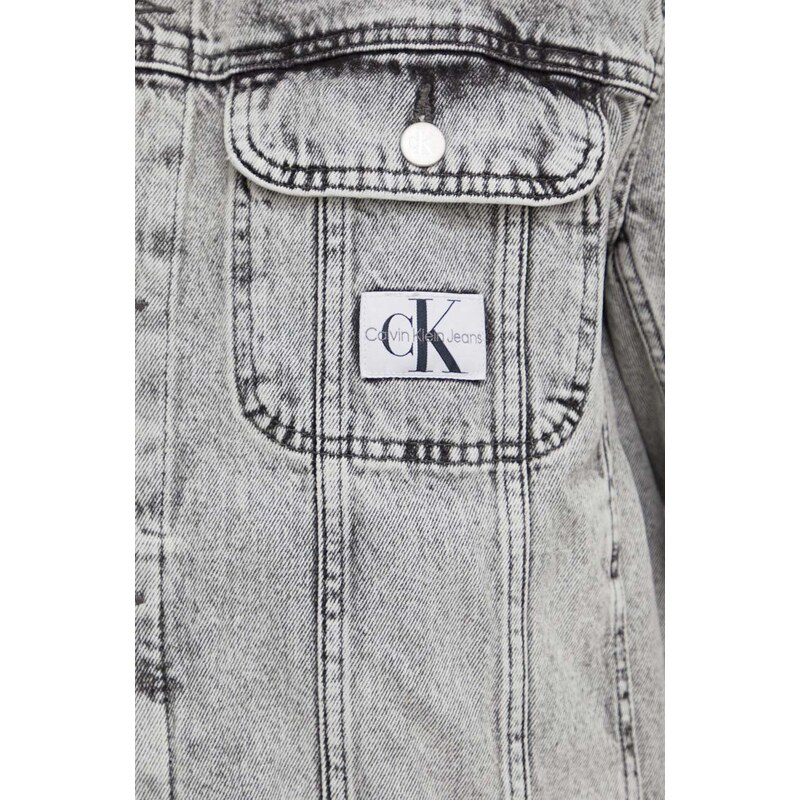 Džínová bunda Calvin Klein Jeans pánská, šedá barva, přechodná