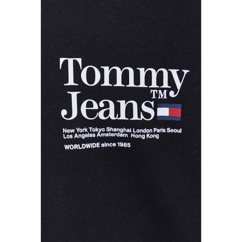 Mikina Tommy Jeans pánská, černá barva, s kapucí, s potiskem