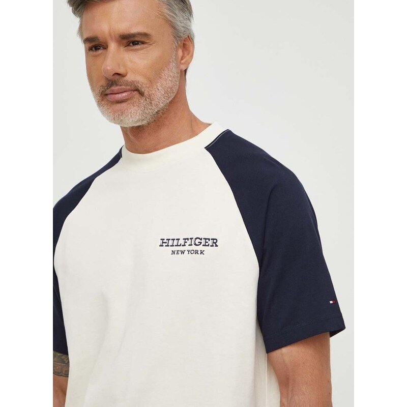 Bavlněné tričko Tommy Hilfiger béžová barva