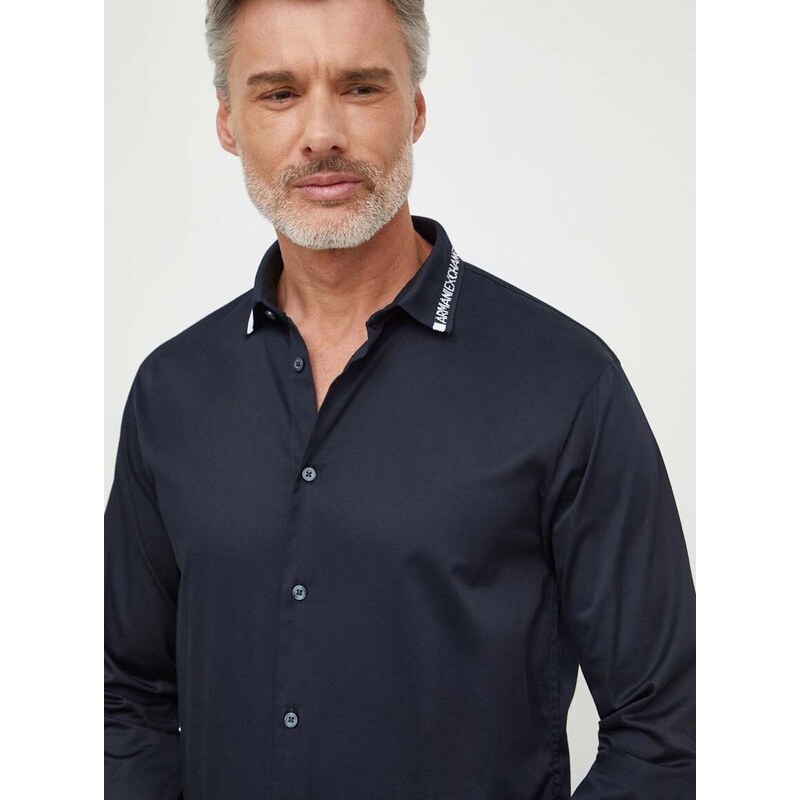 Košile Armani Exchange pánská, tmavomodrá barva, regular, s italským límcem, 3DZCL6 ZN10Z