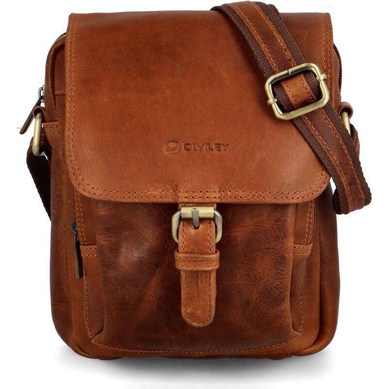 Pánská kožená crossbody/taška koňaková hladká - Diviley Oliver