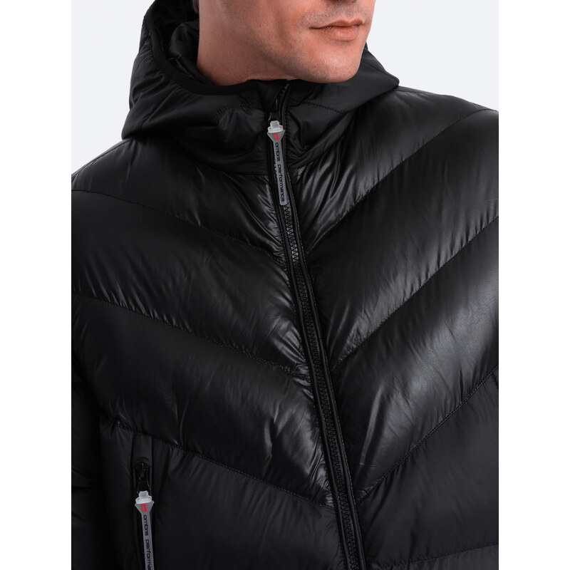 Ombre Men's winter quilted jacket of combined materials - black