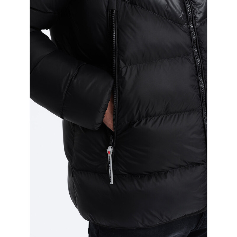 Ombre Men's winter quilted jacket of combined materials - black