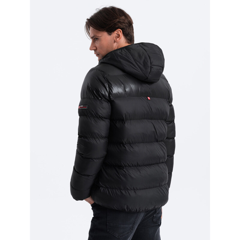 Ombre Men's winter quilted jacket of combined materials - black