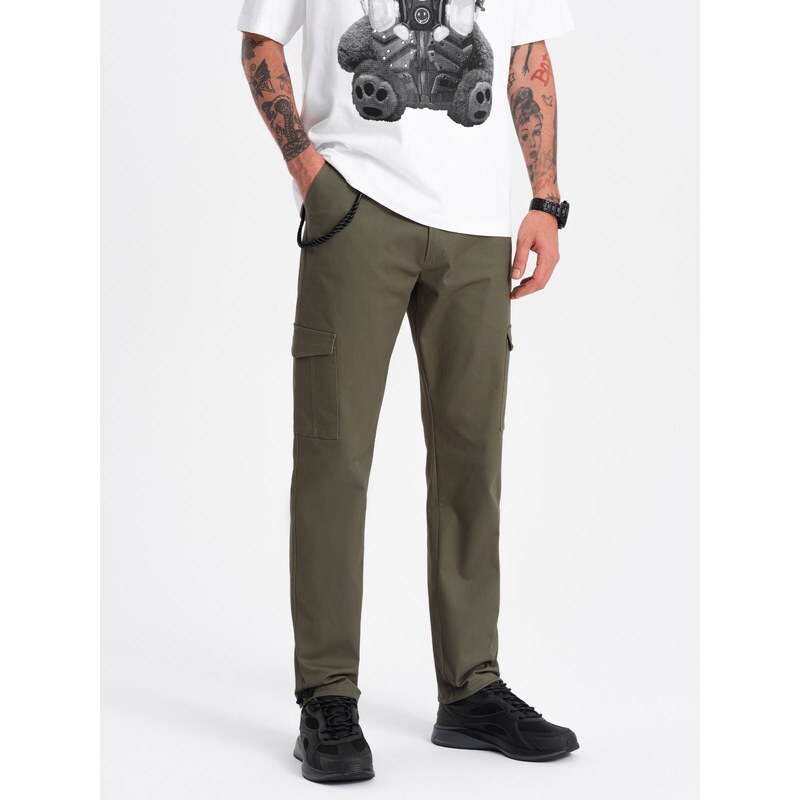 Ombre Men's pants with cargo pockets and leg hem - dark olive green