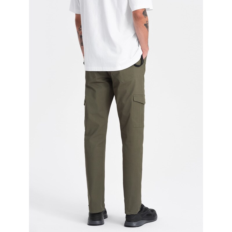 Ombre Men's pants with cargo pockets and leg hem - dark olive green