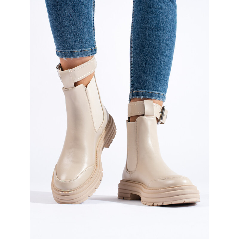 Beige women's Chelsea boots Shelvt