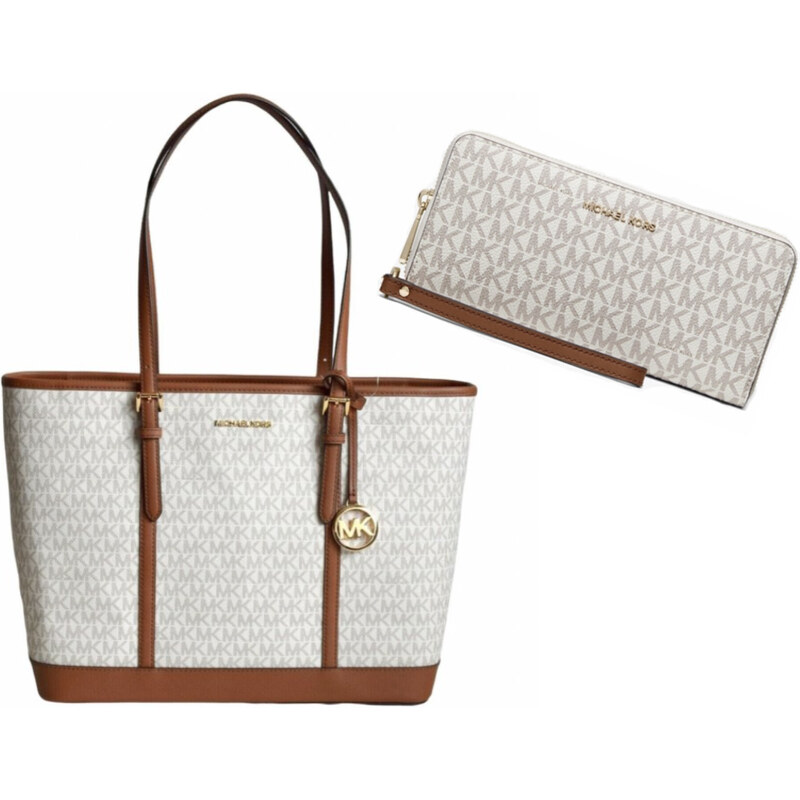 Set Michael Kors kabelka jet set large logo vanilla a velká peněženka