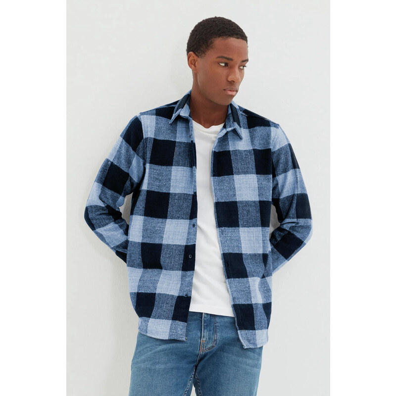 Trendyol Indigo Slim Fit Shirt Collar Lumberjack Plaid Shirt