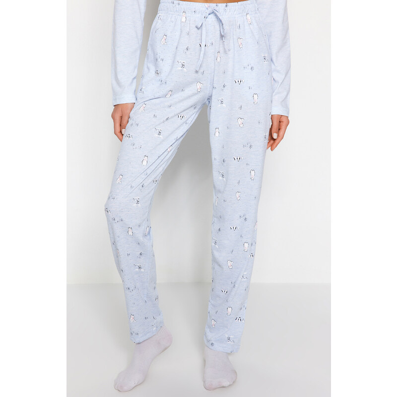 Trendyol Light Blue 100% Cotton Tshirt-Pants Knitted Pajama Set