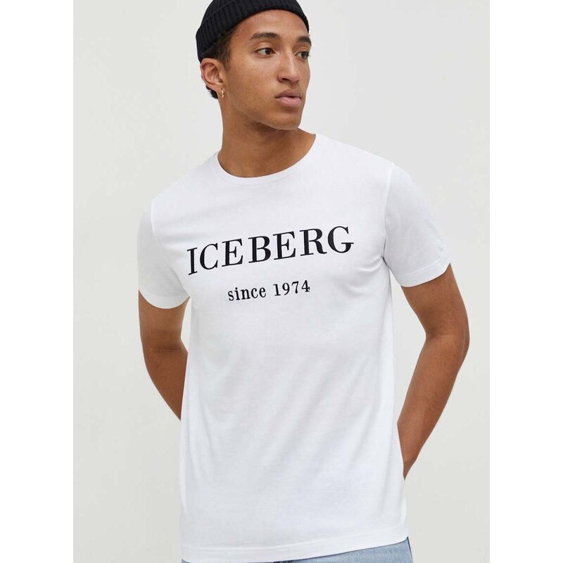 Bavlněné tričko Iceberg bílá barva, s potiskem