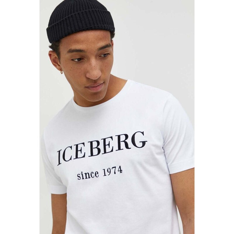 Bavlněné tričko Iceberg bílá barva, s potiskem