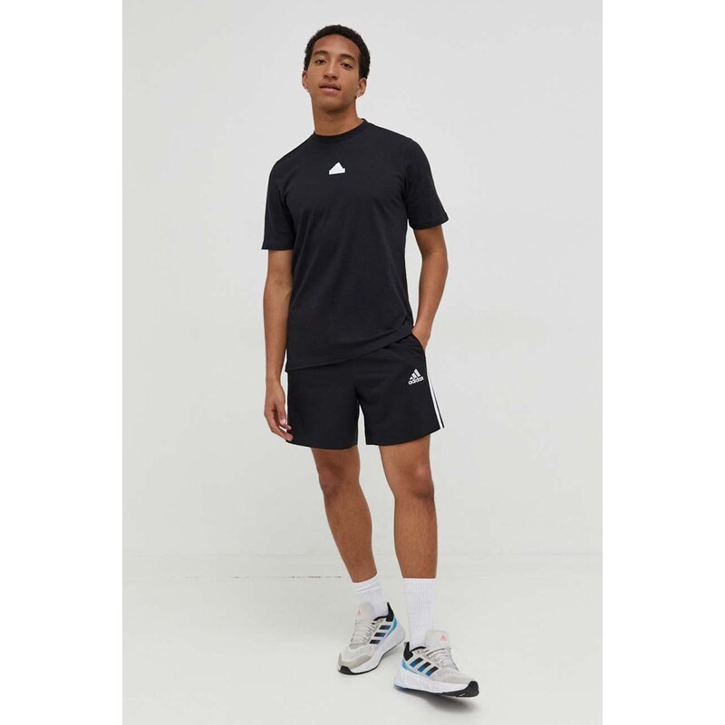 Bavlněné tričko adidas černá barva, s aplikací, IN6229