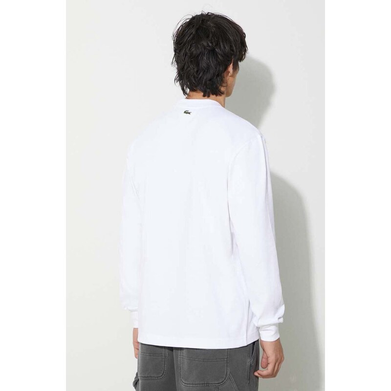 Bavlněné tričko s dlouhým rukávem Lacoste bílá barva, s aplikací, TH2061 001