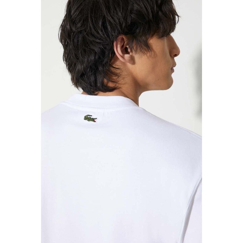 Bavlněné tričko s dlouhým rukávem Lacoste bílá barva, s aplikací, TH2061 001