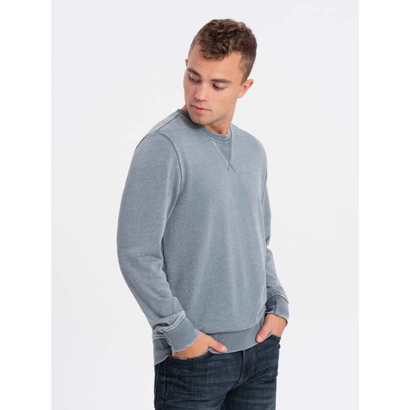 Ombre Washed men's sweatshirt with decorative stitching at the neckline - light blue