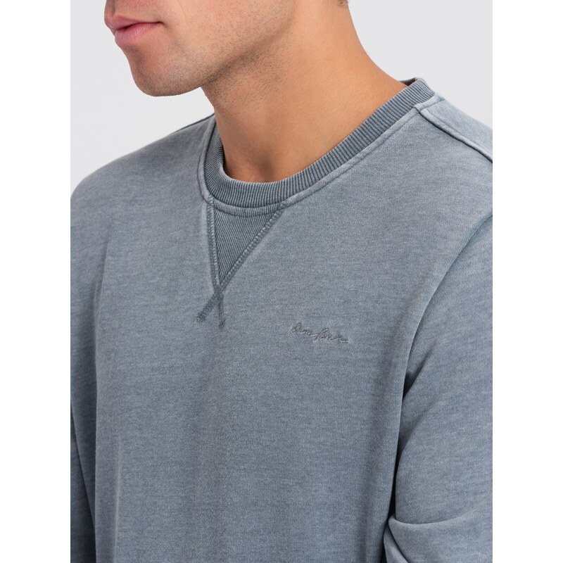 Ombre Washed men's sweatshirt with decorative stitching at the neckline - light blue