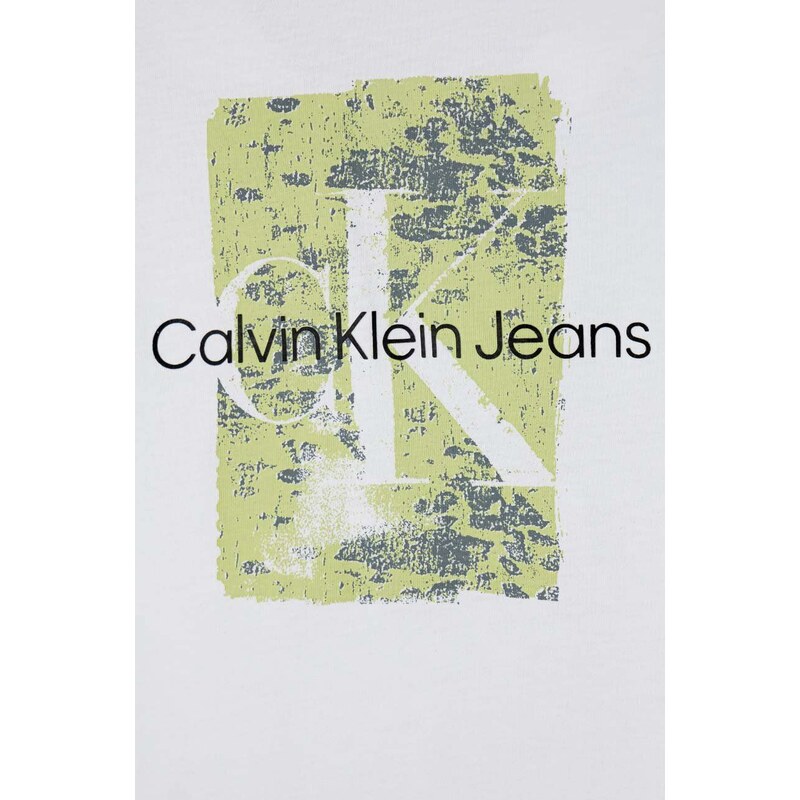 Dětské bavlněné tričko Calvin Klein Jeans bílá barva, s potiskem