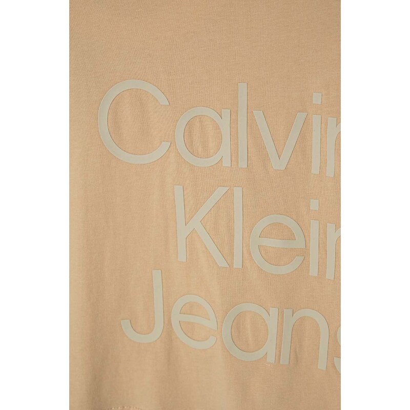 Dětské bavlněné tričko Calvin Klein Jeans béžová barva