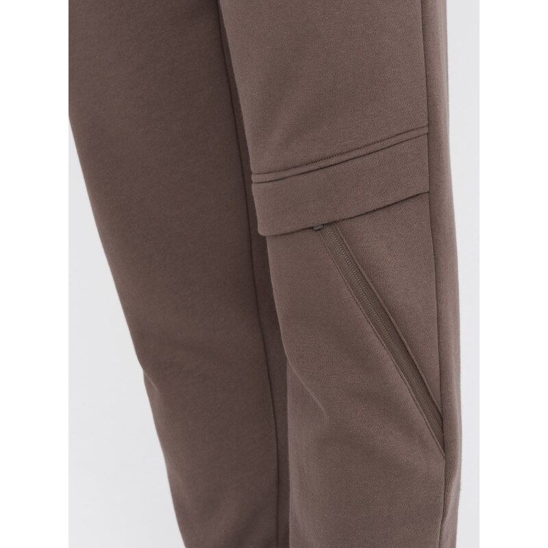 Ombre Clothing Pánské tepláky s prošíváním a zipem na nohavicích - hnědé V4 OM-PASK-0147