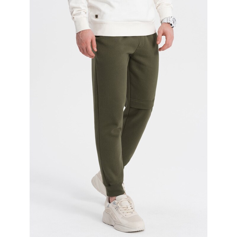 Ombre Men's sweatpants with stitching and leg zipper - olive