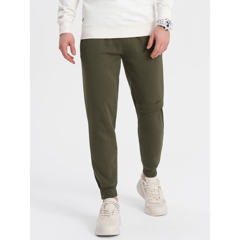 Ombre Men's sweatpants with stitching and leg zipper - olive