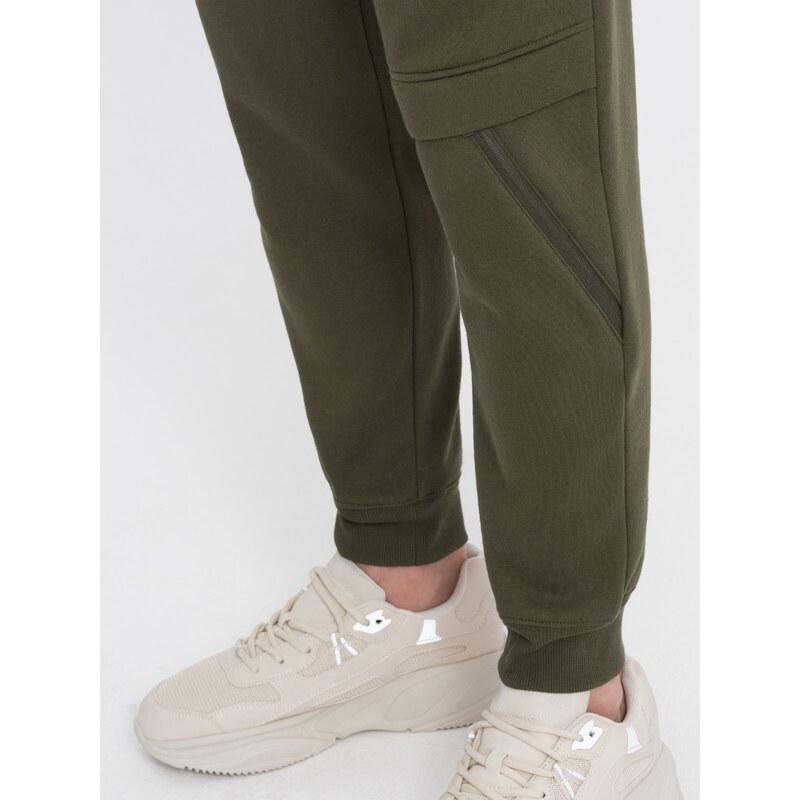 Ombre Men's sweatpants with stitching and leg zipper - olive