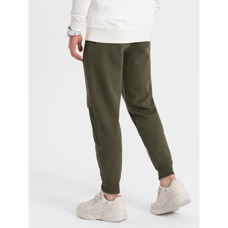 Ombre Men's sweatpants with stitching and leg zipper - olive